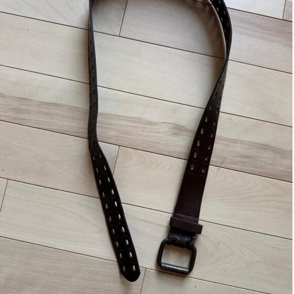 Authentic vintage leather belt with double prong metal buckle - Picture 5 of 8